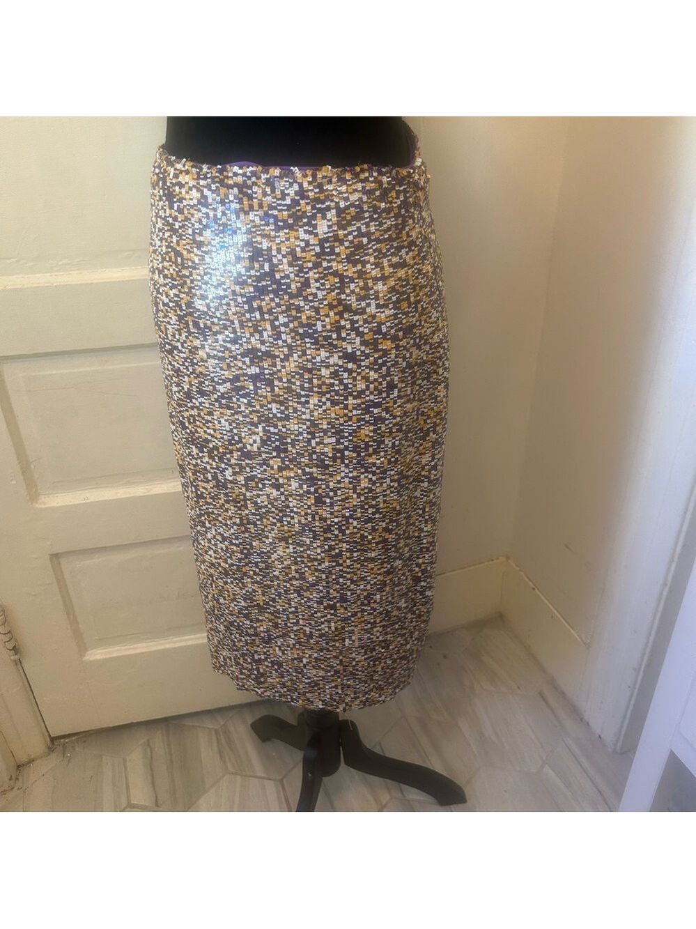 VTG Carolina Herrera One of a Kind Sample Sequin Mosaic Skirt 12 Art to Wear